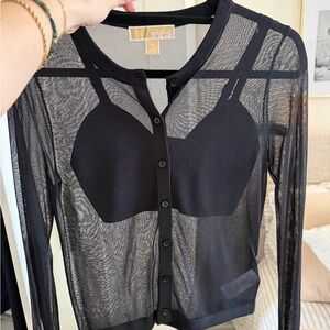 Michael Kors Black Sheer Button-Front Cardigan